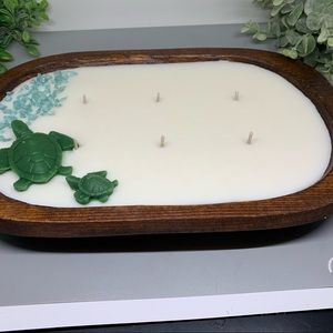 Beautiful 6 wick dough bowl candle. Wax turtle accents.Made by me.